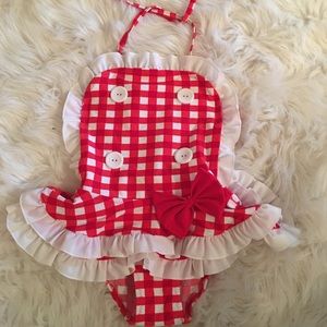 Red and white checkered swim suit